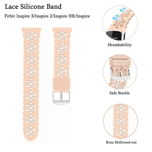 Nigaee 3 Pack Lace Silicone Bands Compatible with Fitbit Inspire 3/2/HR, Adjustable Breathable Replacement Straps Soft Slim Silicone Wristbands for Women Men
