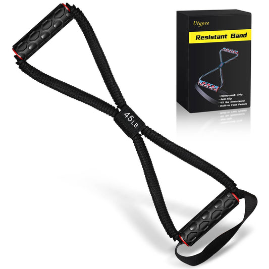 8-Shaped Resistance Band of 45 lbs, Detachable Buckle Hooks, Honeycomb Grips & Foot Pedal for Shoulder, Chest & Leg Training - Yoga Rope, Figure 8 Fitness Resistance Bands with Handles
