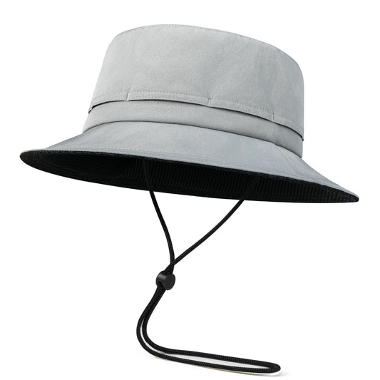 FEINION Men Women Breathable Sun Cap Portable Outdoor Bucket Hat (Grey)