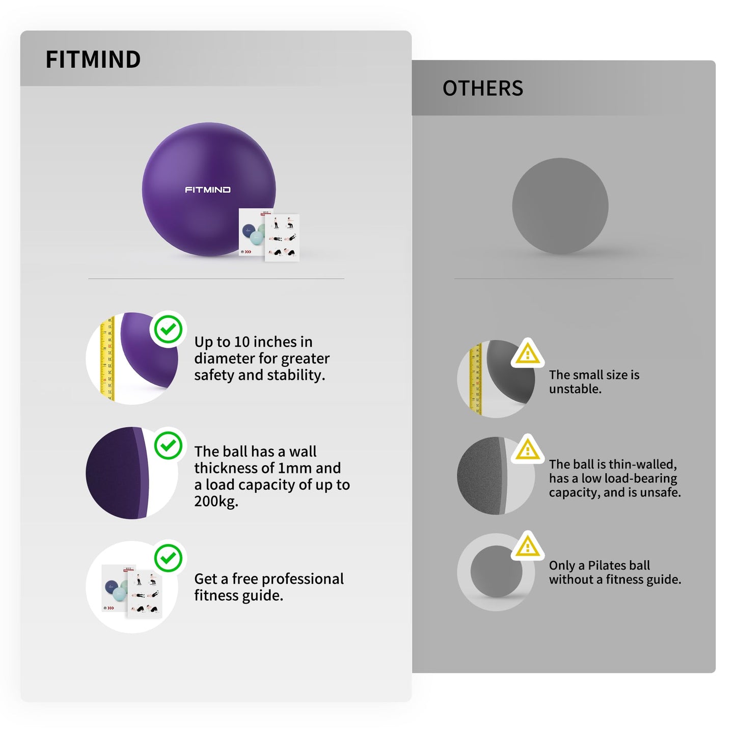 FITMIND Pilates Ball - 10 Inch Core Ball for Yoga, Stability, Fitness, Ab, Core Workout & Physical Therapy - Purple