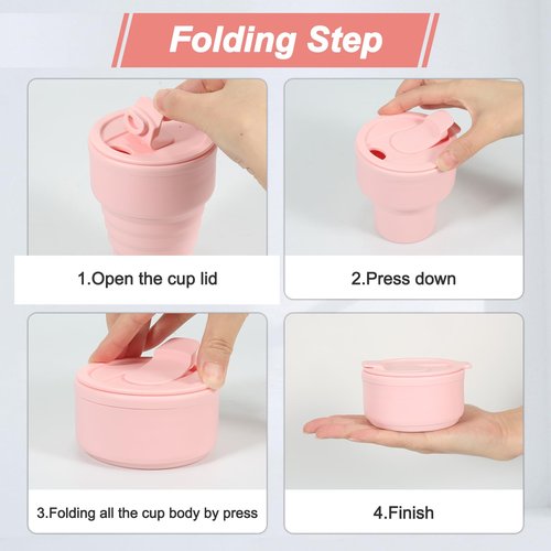 Collapsible Silicone Cup - Pink, Reusable Foldable Travel Cup for Camping, Hiking & Gym, Leak-Proof, Eco-Friendly, BPA-Free, Dishwasher Safe, Portable Water Bottle for Women