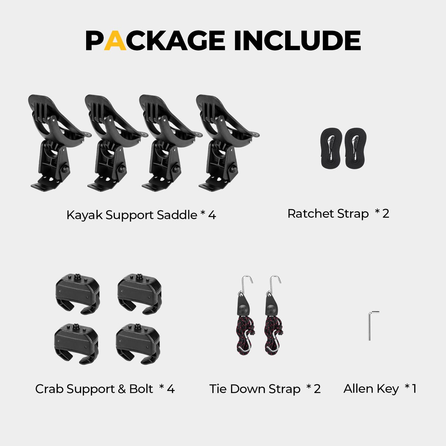 BougeRV Kayak Roof Rack Saddles, Crab Roof Mounting Kit Fits Most Car SUV Truck Cross Bars, Carrier Kayak Paddle Board Surfboard with Tie Down Straps Ratchet Strap,150LBS Load Capacity(2 Pairs)