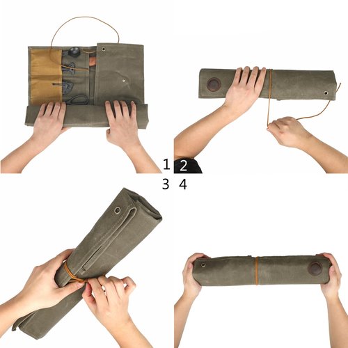 Tourbon Outdoor Camping Hanging Tool Roll Bag Canvas Cutlery Pouch Removable Tableware Multi-Purpose Storage Organizer for Camp BBQ Dinnerware Cookware