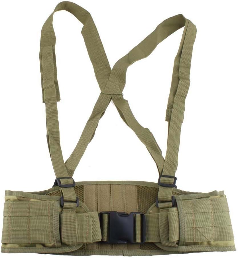 Tactical Molle Waist Belt with Adjustable Suspenders & Free Straps for Airsoft Combat