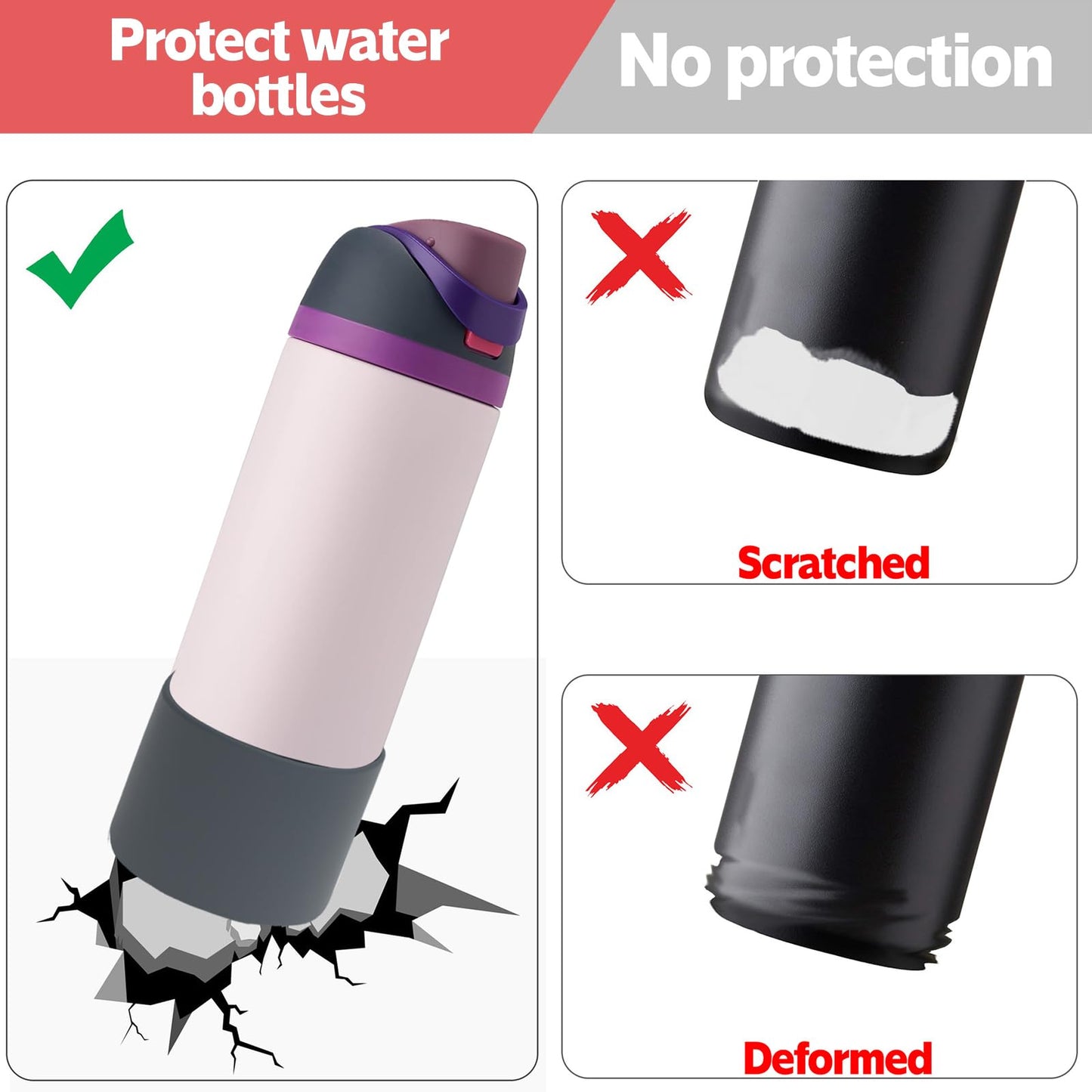 FFIHTY 2PCS Upgrade Silicone Boot Suitable for Owala 24oz 32oz 40oz FreeSip, Twist, and Flip Stainless Steel Water Bottle, Anti-Slip Protective Sleeve Bottom Bumper Water Bottles