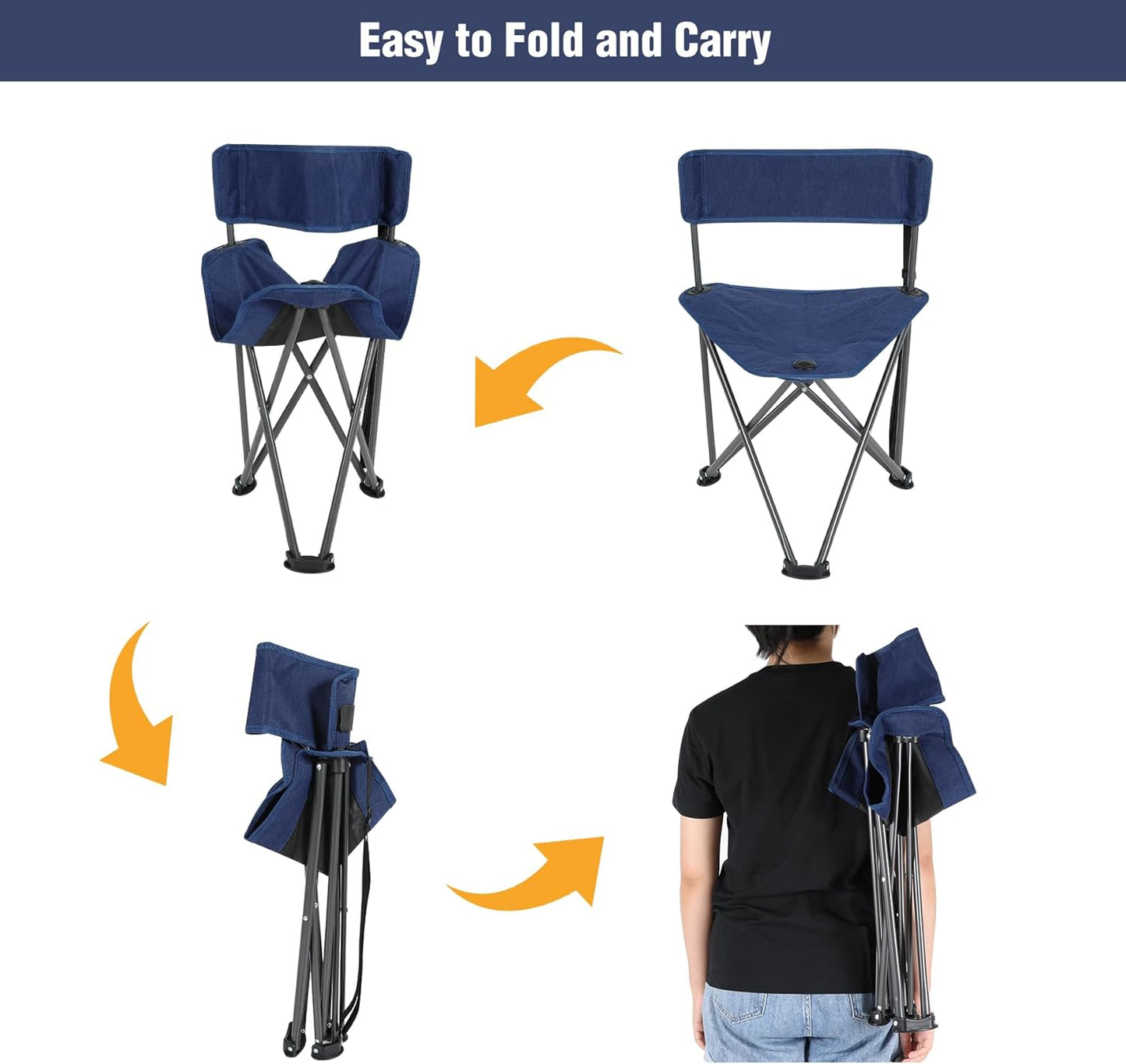 REDCAMP 2 Pack Tripod Hunting Chairs for Blinds, Folding Lightweight Portable Fishing Chair for Adults Hunting Stools with Backrest, Golf Chairs for Spectators, Camo