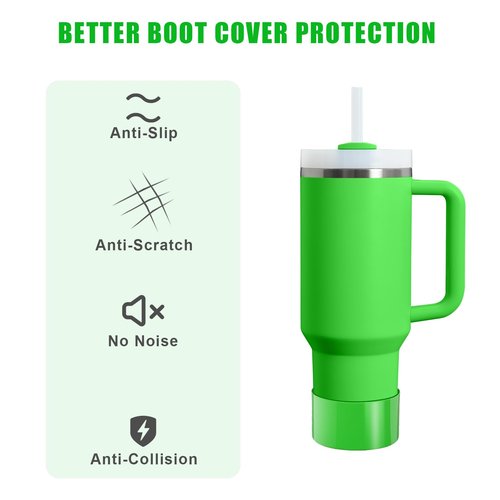 PEUTIER Protective Silicone Boot for Stanley Cup 20-40oz, Anti-Noise Anti-Scratch Water Bottle Silicone Case BPA Free Bottom Silicone Sleeve Cover for Water Bottles with 2.8-2.95in Base(Neon Green)