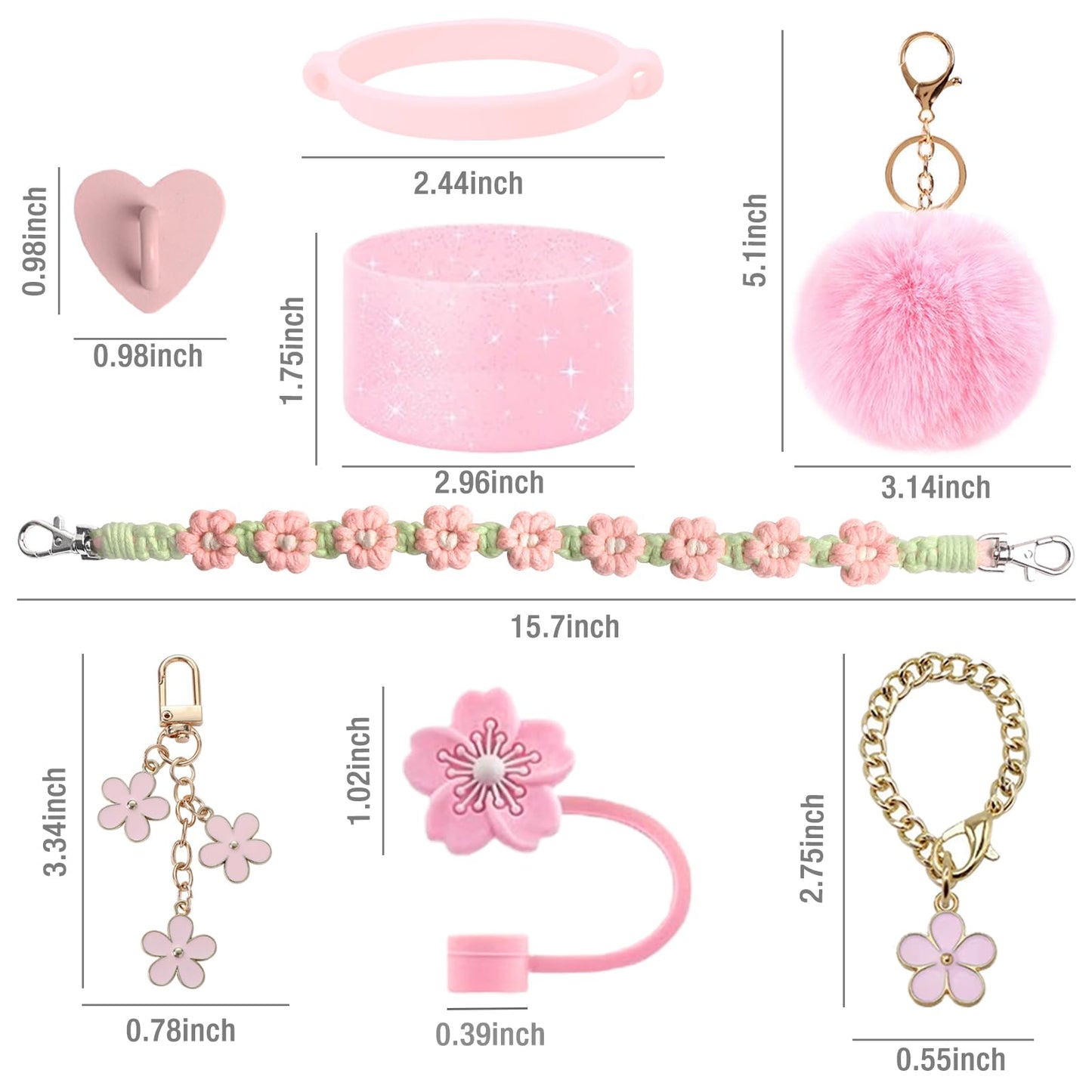 HONOARY Stanley Cup Accessories Set,Compatible with Stanley Cup 40oz & 30oz Tumbler,Including Silicone Stanley Cup Boot,Water Bottle Handle Strap,Straw Cover Cap,Charms for Stanley Cup