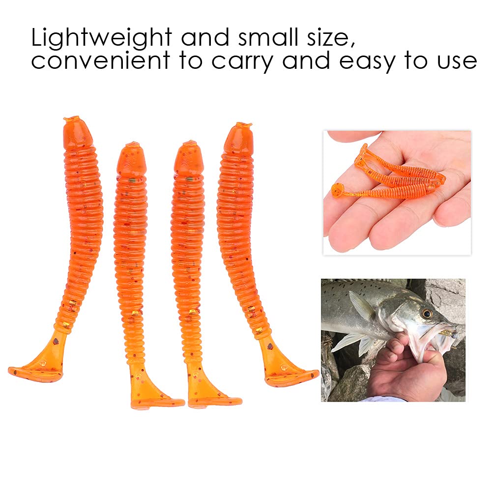 50PCS Fishing Lures Kit, 2in Plastic Fishing Soft Lures T Tail Grub Worm Baits Fishing Swimbaits Fishing Fish Tackle Accessories (Orange)