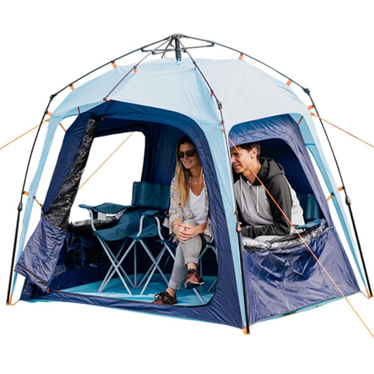 Fofana Pop Up Tents for Camping - 4-Person Dome, Blue - Windproof & Water-Resistant Cold Weather Tent & Pop Up Shelter with 270-Degree View & Instant Setup