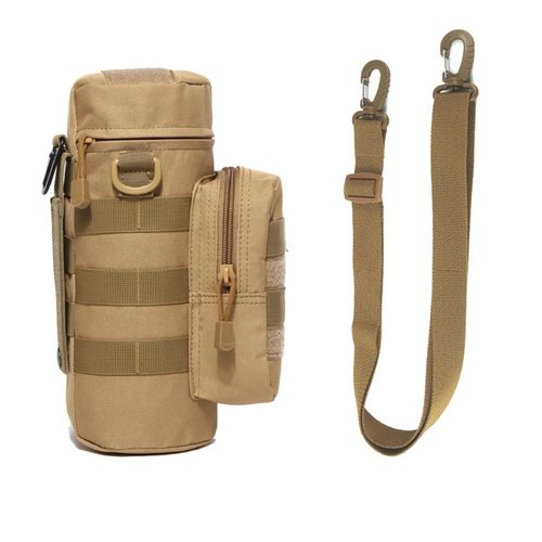 Camouflage Tactical Water Bottle Pouch with Strap, Multi-Purpose Outdoor Sports Drink Holder for Hunting, Fishing, Camping, Hiking (Khaki)