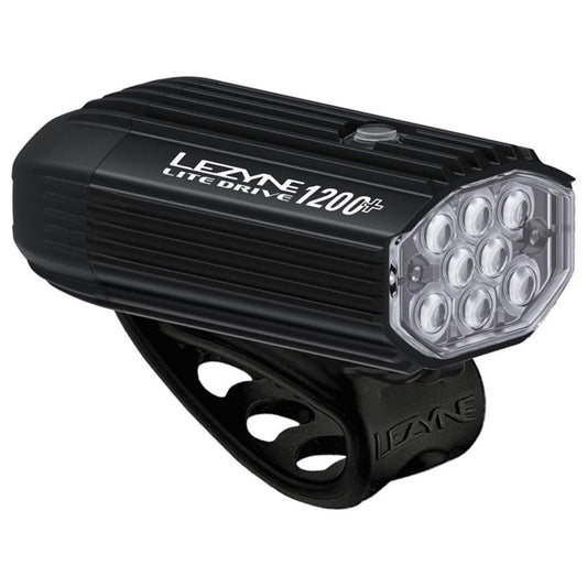 LEZYNE Lite Drive 1200+ Bicycle Durable USB Rechargeable IPX7 Waterproof White LEDs Front Light w/Multiple Solid & Flash Modes | Rubber Mounting Strap Included, Satin Black, 1200 Lumens/USB-C