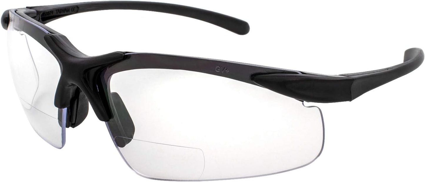 Apex +150 Series Safety Sunglasses - Matte Black Frame & Clear Lenses for UV Protection
