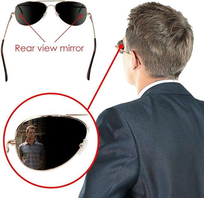 Anti-Tracking Rearview Spy Sunglasses - UV Protection Eyewear with Mirror Lens for Cyclists, Bikers, and Running - Black, Large
