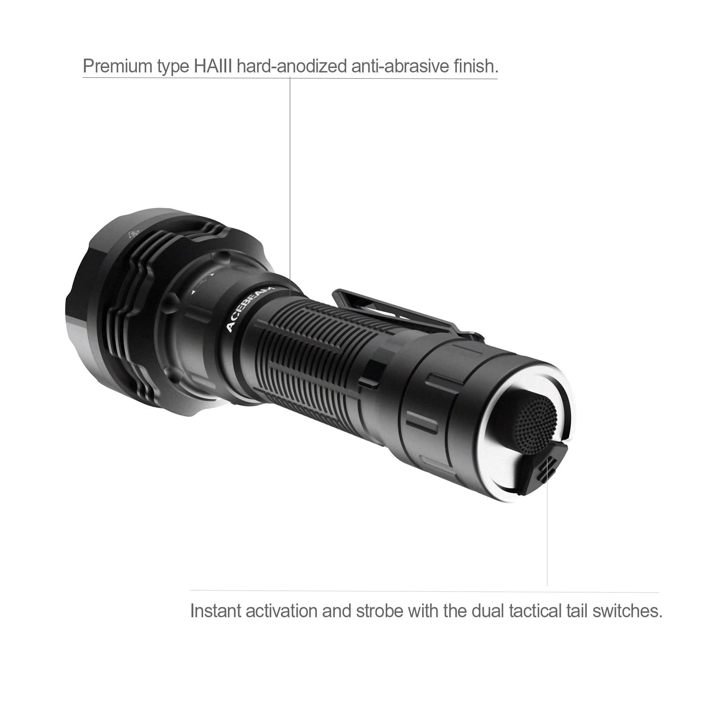 ACEBEAM Defender P18 Tactical Flashlight with Dual Tail Switch, 5000 High Lumens LED Flashlight Rechargeable, 688 Yards Long Throw Flashlight with Reverse Clip, Instant Strobe for Emergency, Security