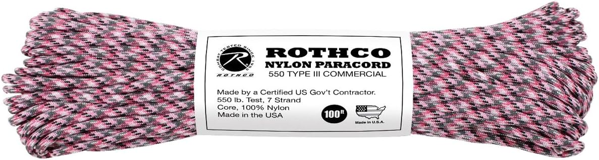 Rothco 550 LB Nylon Paracord, 100', Pink Camo