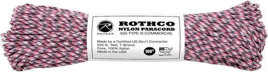 Rothco 550 LB Nylon Paracord, 100', Pink Camo