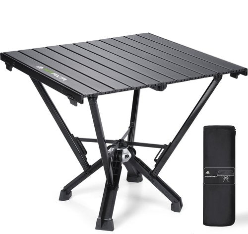 MTRVR Camping Table Folding, Small Camping Table with Load 380lbs, Portable Roll up Aluminum Foldable Table with Carry Bag for Outdoor, Picnic, Camping, Black