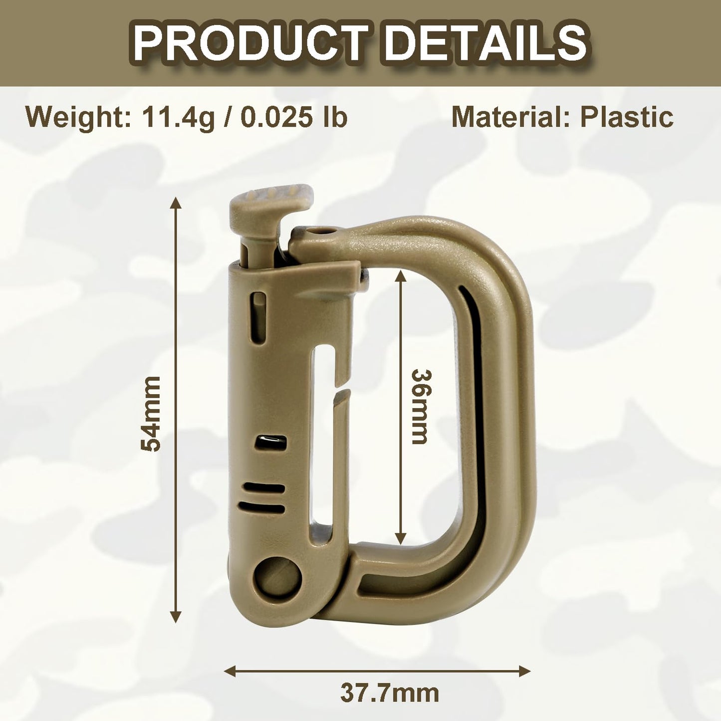 6 Pack 2.12“ Tactical Locking D Ring Plastic Carabiner Backapck Molle Hook Clip for Webbing Straps Bag (Khaki)