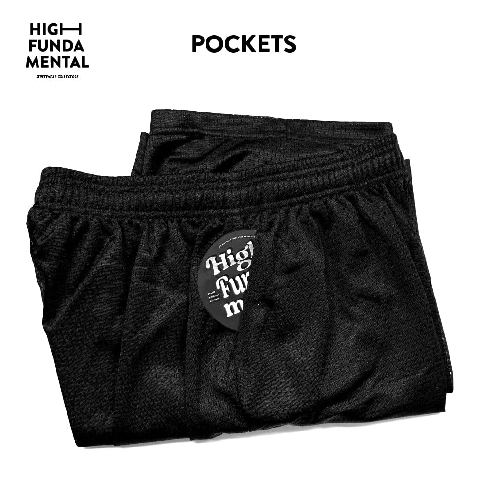 Highfundamental Men's Athletic Mesh Shorts with Drawstring 2 Pockets Lightweight Gym Workout Wear Basketball Shorts 8" Inseam Black