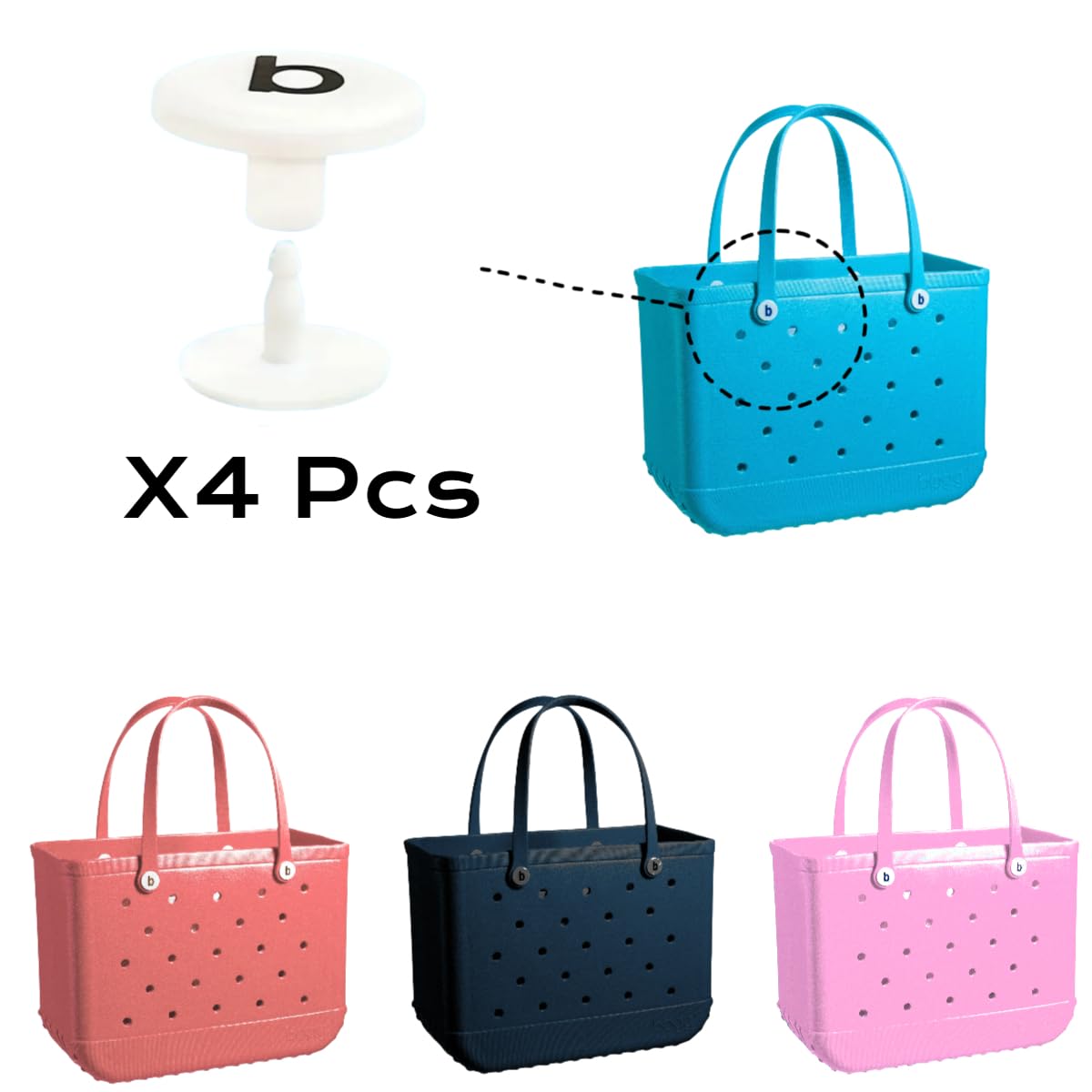 Accessories for Bogg Bag, 4 Pcs Replacement Handle Buttons for Bogg Bag, 2 Hooks for Bogg Bag, 2 Insert Charm Carabiner Key Chain for Bogg Bag, Bogg Bag Clips