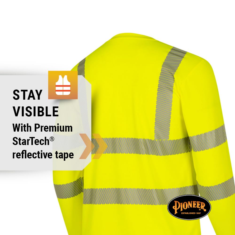 Pioneer Hi Vis Sleeved Cooling Shirt - Class 3 Safety Long Sleeve - for Construction, Roadway, Traffic