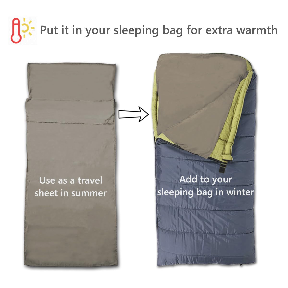 JIVELER Lightweight Sleeping Bag Liner Camping Travel Sheets Ultralight Sleeping Bag Sack for Backpacking Hiking Hotel Hostels and Traveling, Stuff Sack Included (Khaki)