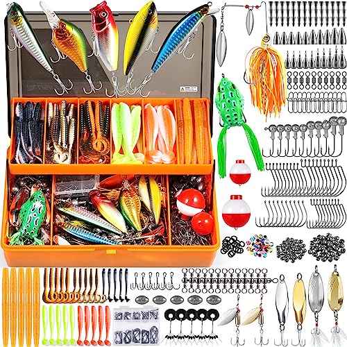 PLUSINNO 353/404 PCS Fishing Lures, Upgrade Fishing Tackle Box with Tackle Included, Crankbaits, Hooks, Weights, Other Accessories, Fishing Lure Bait Gear Equipment Kit Gift for Men Freshwater Bass