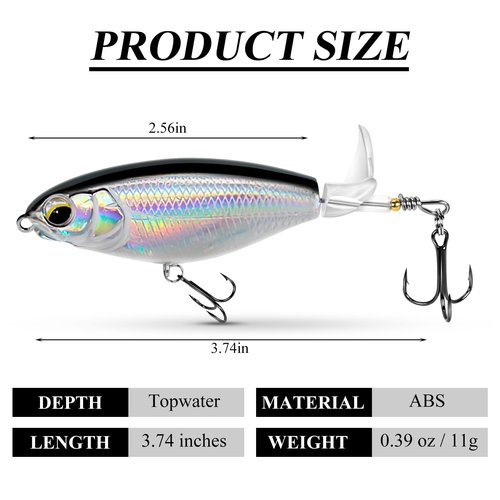 Top Water Bass Fishing Lures - Floating Baits with 360° Rotating Tail for Freshwater & Saltwater