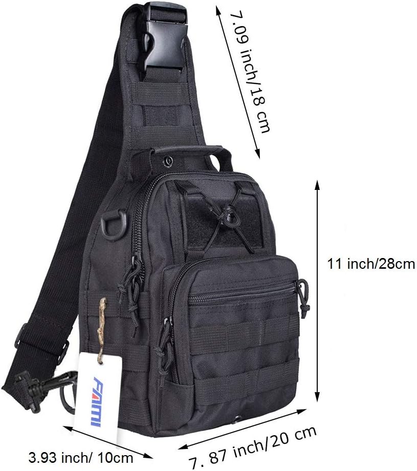 FAMI Outdoor Tactical Bag Backpack, Military Sport Bag Pack Sling Shoulder Backpack Tactical Satchel for Every Day Carry (Black)