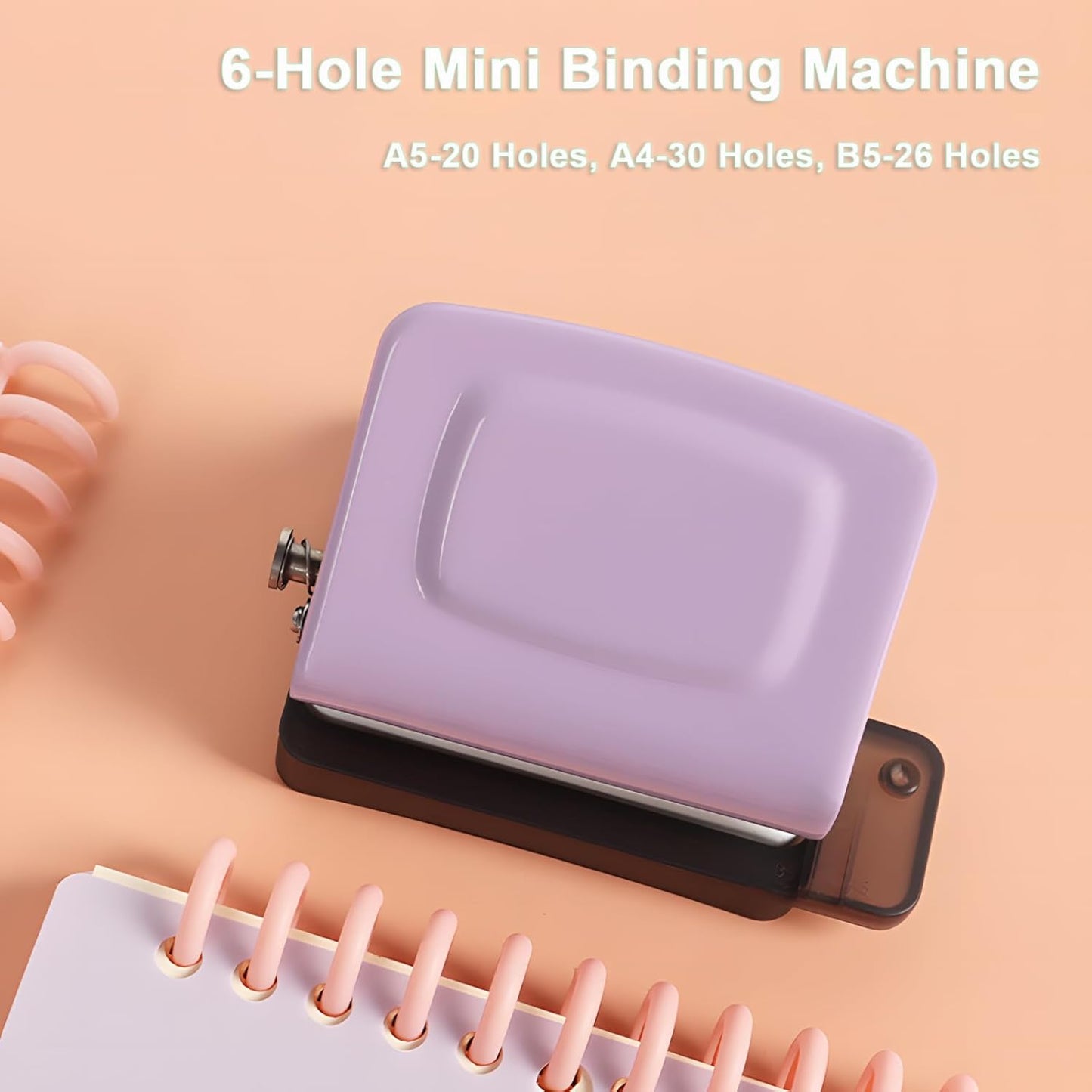 Spiral Binding Machine-Mini 6 Hole Puncher, DIY Creative Book Binder Machine for Planner, Portable A4/A5/B5 Book Loose Leaf Paper Puncher for Coil Bound- Blue