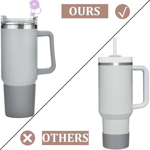 Haundry 2-Pack Silicone Boot and Straw Covers for 40oz Stanley Cup, Protective Water Bottle Bottom Sleeve Cover for Stanley Simple Modern 40oz Cups (Grey)