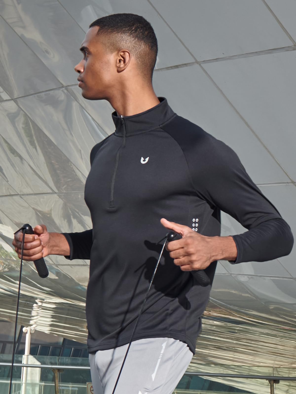 NORTHYARD Men's Quarter Zip Pullover Athletic Running 1/4 Zip Long Sleeve Pullovers Quick Dry Lightweight Tennis Gym Shirts Black L