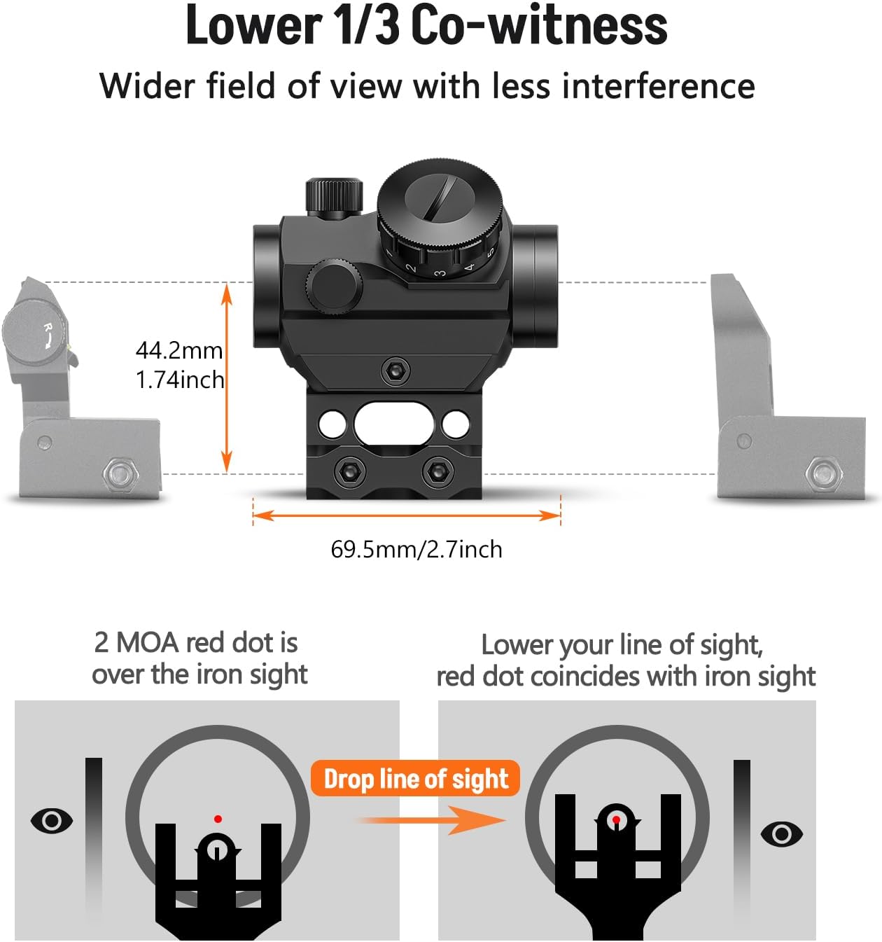MidTen 2MOA Red Dot Sight 1x25mm Reflex Sight Waterproof & Shockproof & Fog-Proof Red Dot Scope with 1 inch Riser Mount