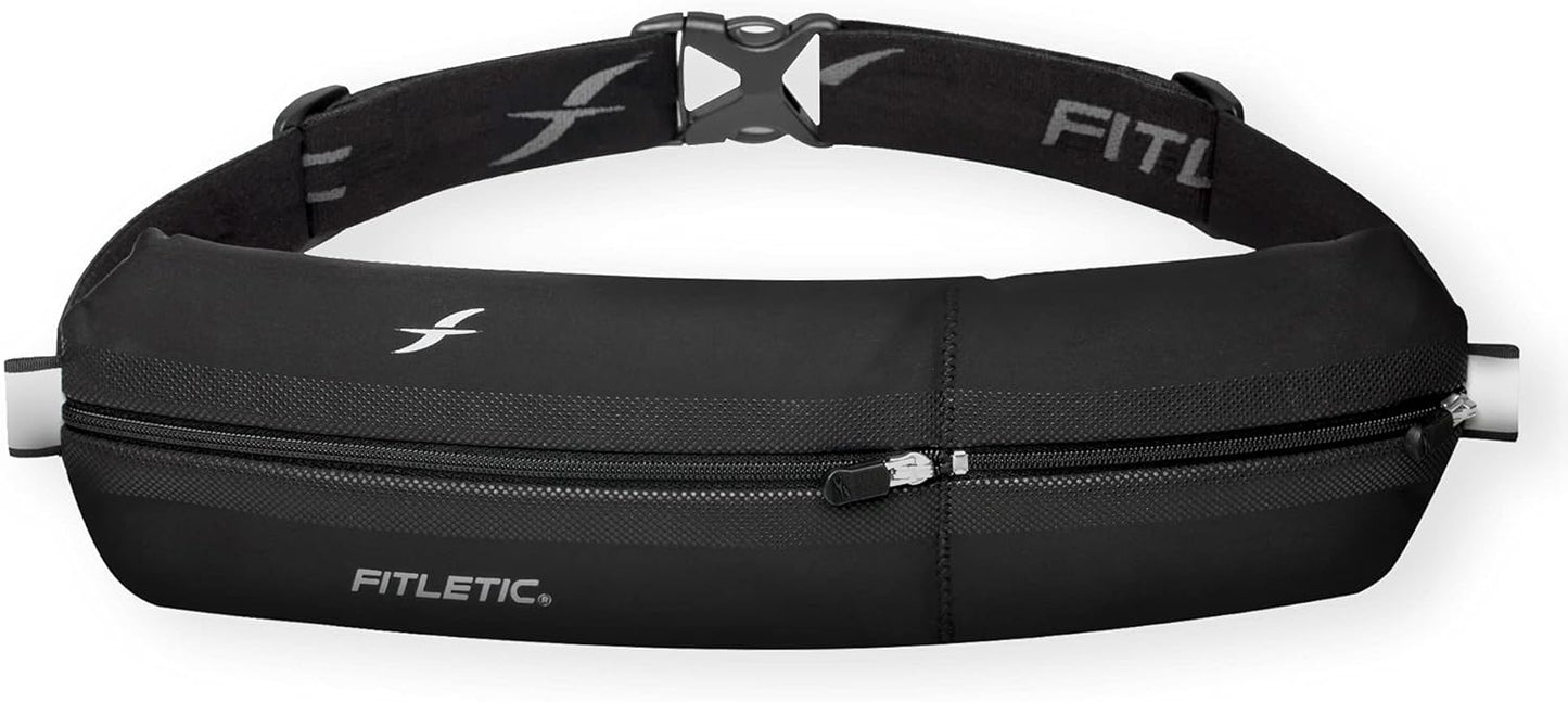Fitletic Bolt Double Pocket Running Belt & Active Fanny Pack For Men & Women – Water Resistant, Lightweight Sleek Design – Patented No Bounce Hip Hugging Fit – Holds Any Phone