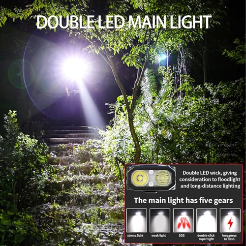 EDC Tactical Flashlight DT007, Compact 7 Mode Pocket LED Flashlight - 1500LM, USB-C Rechargeable Digital Display, IPX5 with Side Light and Clip for Everyday Carry Travel (1, Black)