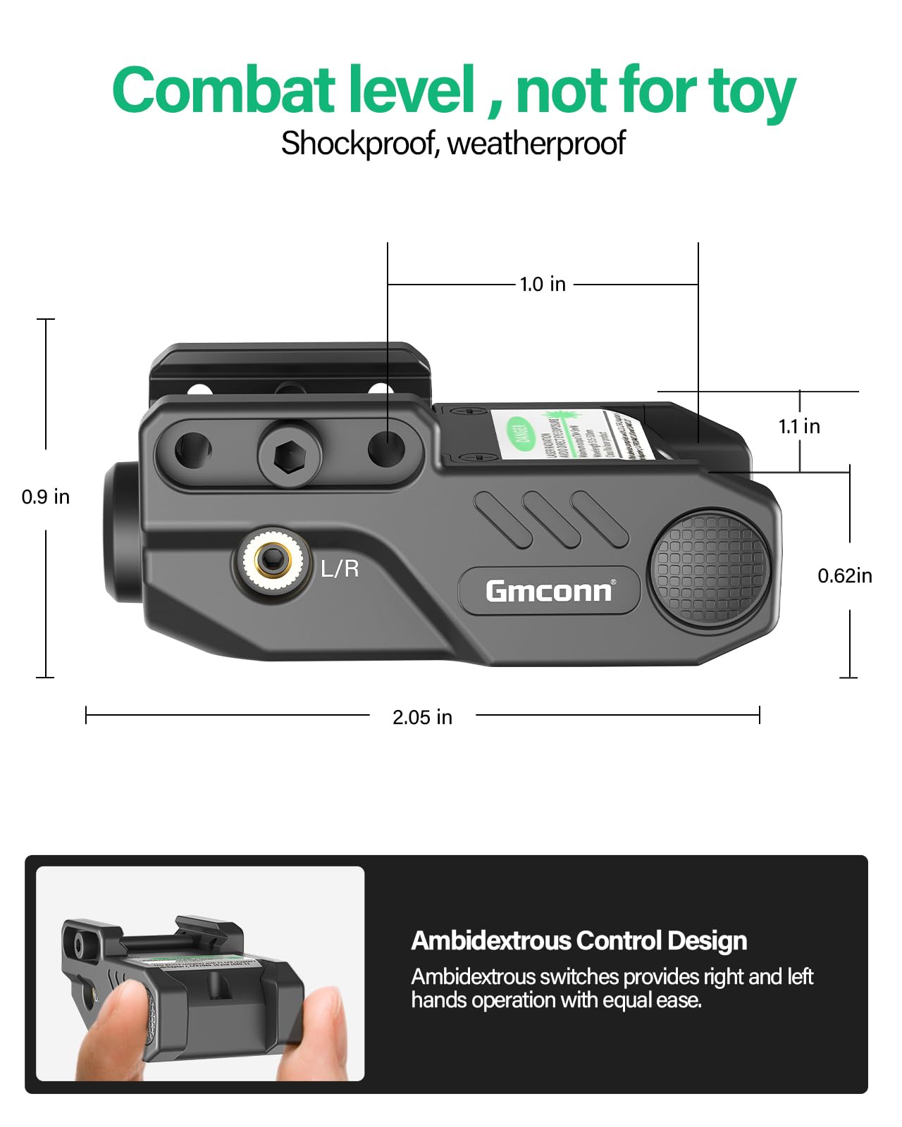 Gmconn Pistol Green Blue Red Purple Laser Sight with Rechargeable Magnetic USB Port, Low Profile Picatinny Mount Purple Dot Sight (Green Laser)