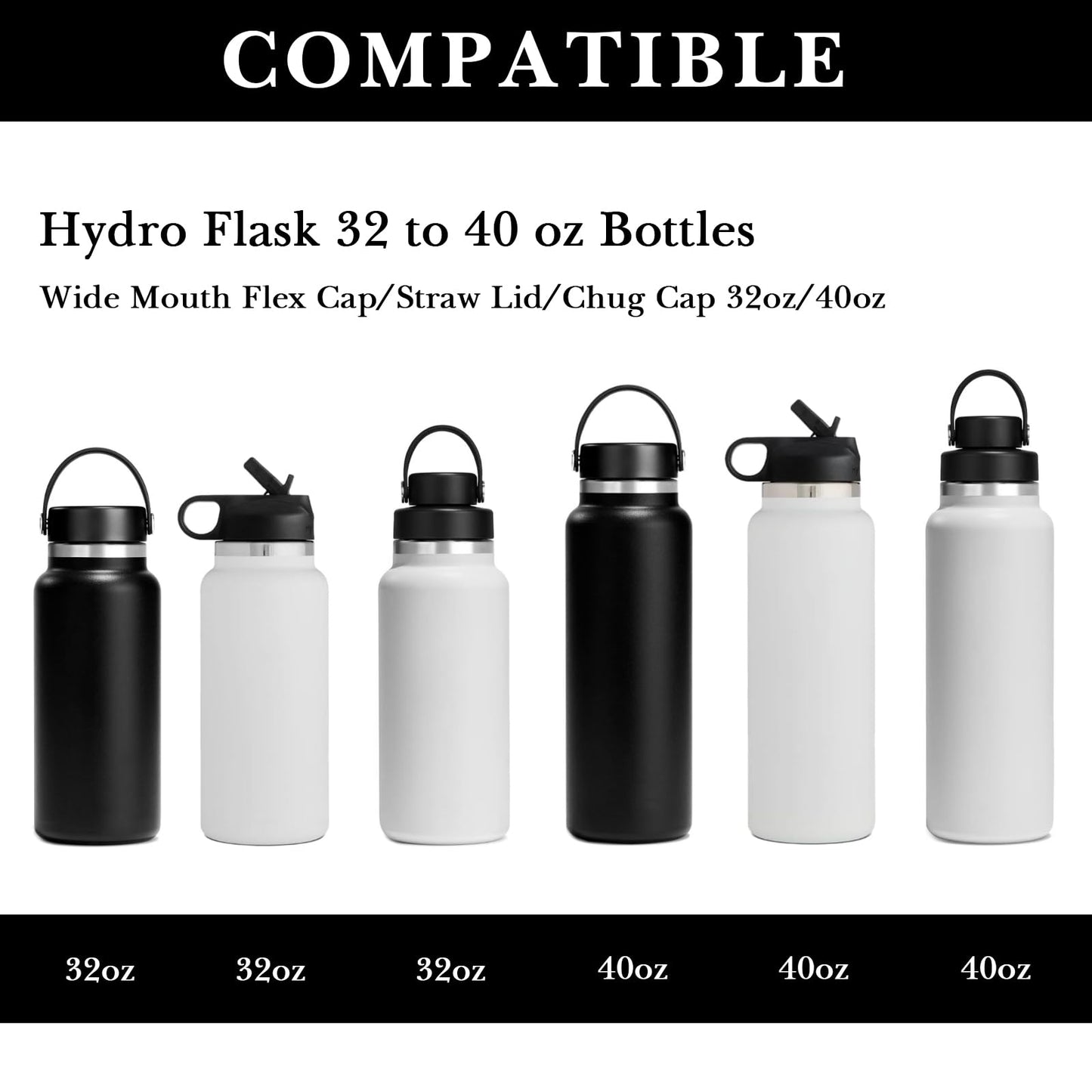 Linkidea Water Bottle Boot Compatible with Hydro Flask Wide Mouth Flex Cap/Straw Lid/Chug Cap 32oz/40oz, Silicone Bottle Bottom Sleeve Cover Protector, Bottle Bumper (Black / 2 Pack)
