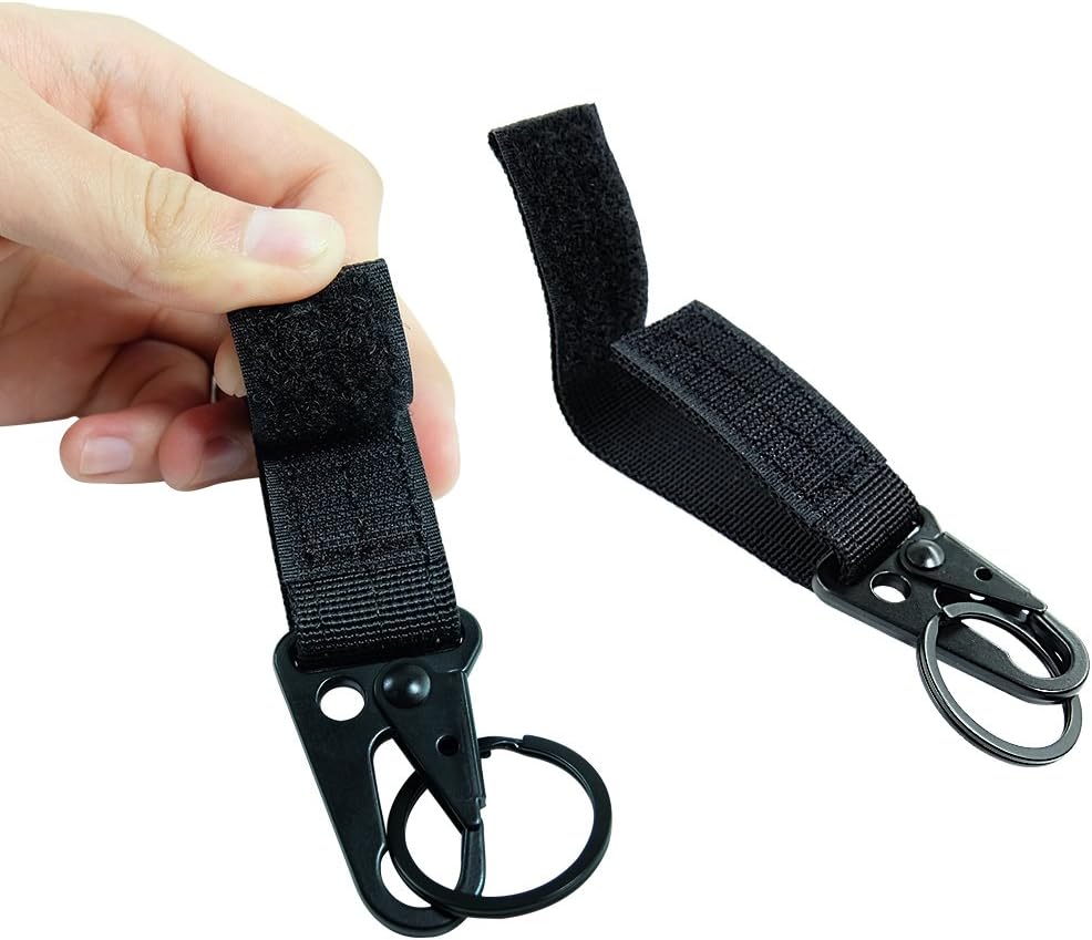 FAIRWIN Tactical Gear Clip, Nylon Key Ring Holder or Belt Keeper Military Utility Hanger Carabiner Molle Hook, Black, Tan, Green