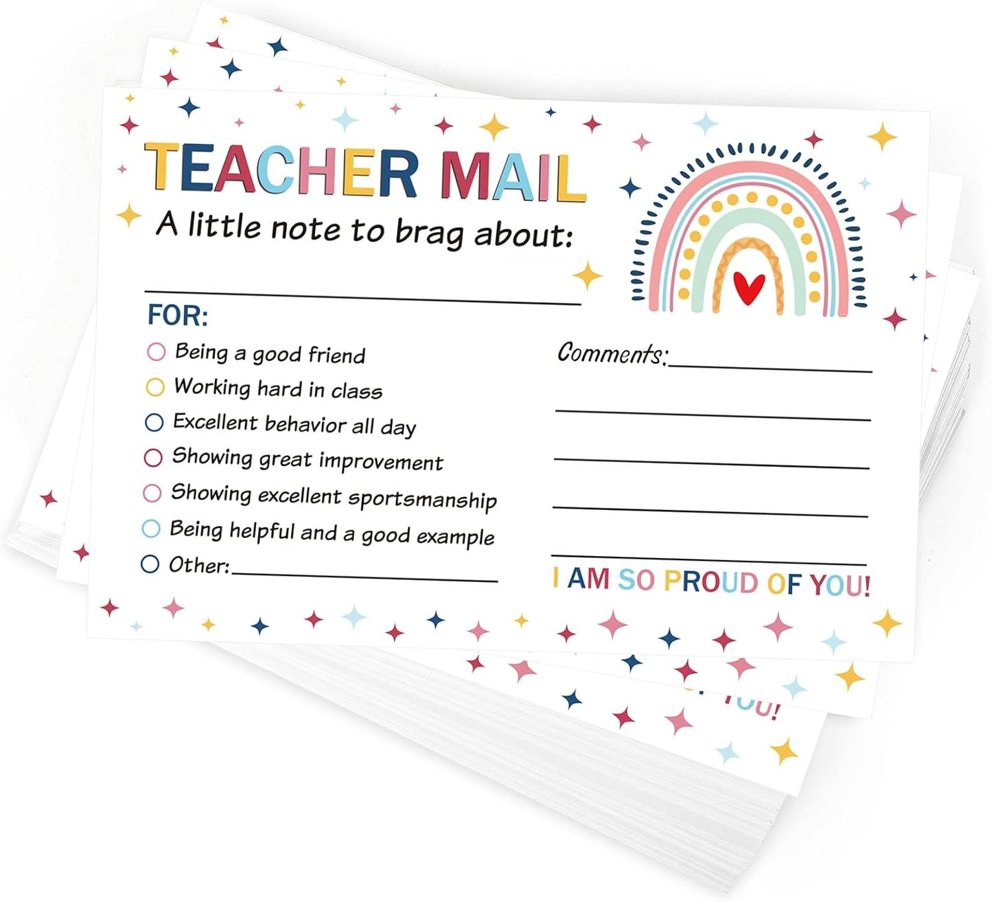 50Pcs Teacher Mail Notes to Parents, Smiley Face Happy Mail Postcards Classroom Good Behavior Incentive Motivational Cards to Send Home for Preschool Kindergarten Elementary School Teacher Supplies