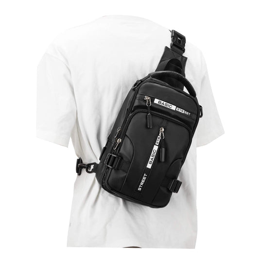Large Black Sling Bag for Men Women, Mini Anti Theft One Strap Motorcycle Sling Backpack, Small Sling Chest Bag Daypack Crossbody Backpack with Usb Port for Casual Travel Hiking Gym Outdoor Sports
