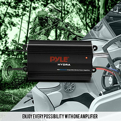 Pyle 200W RMS 4-Channel Marine Amplifier - Bluetooth Wireless Audio Streaming - Waterproof - Full Range Stereo w/ RCA - High Crossover HD Music - Multi-Channel System - Compact & Powerful - PLMRMB4CB
