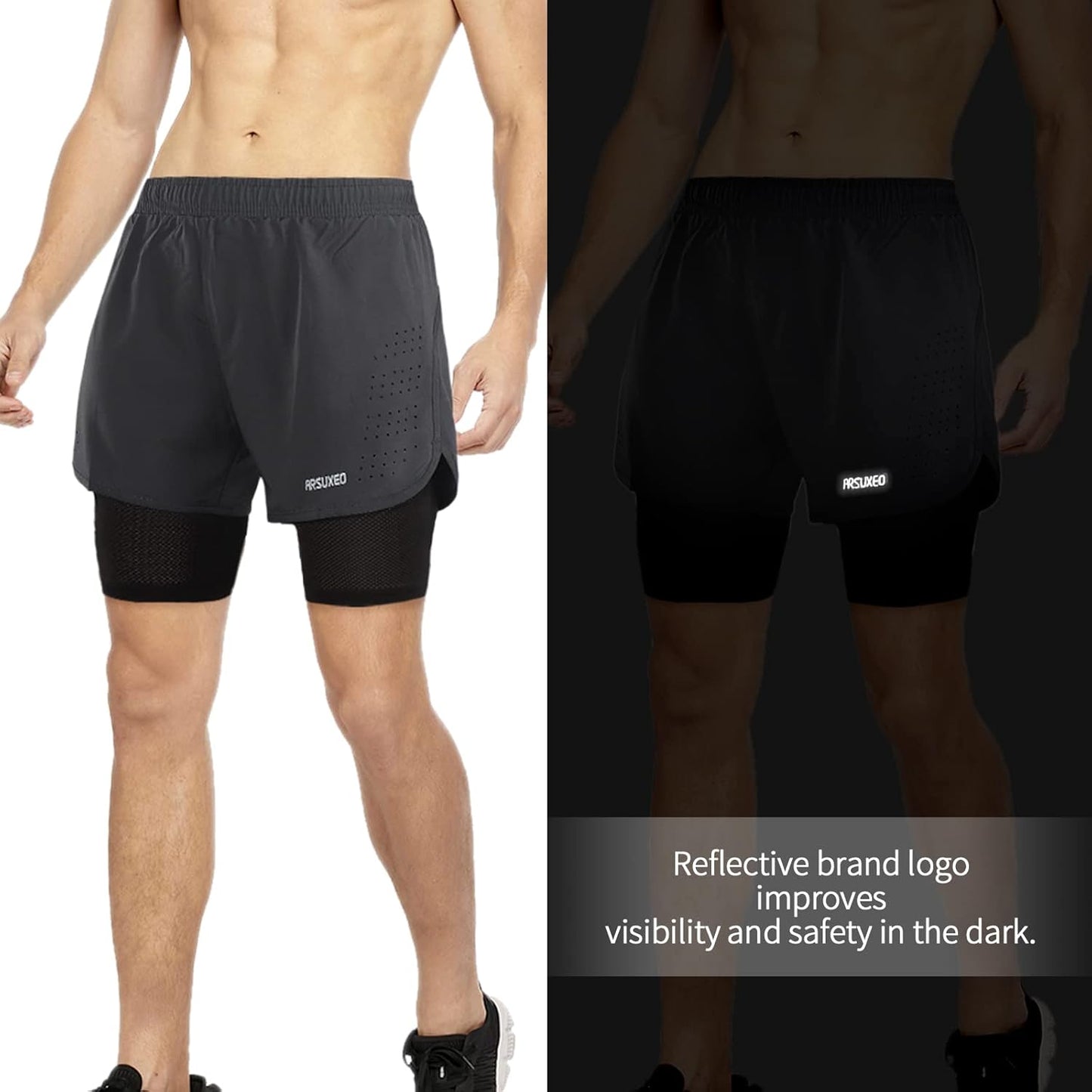 ARSUXEO Men's Active Training Running Shorts 2 in 1