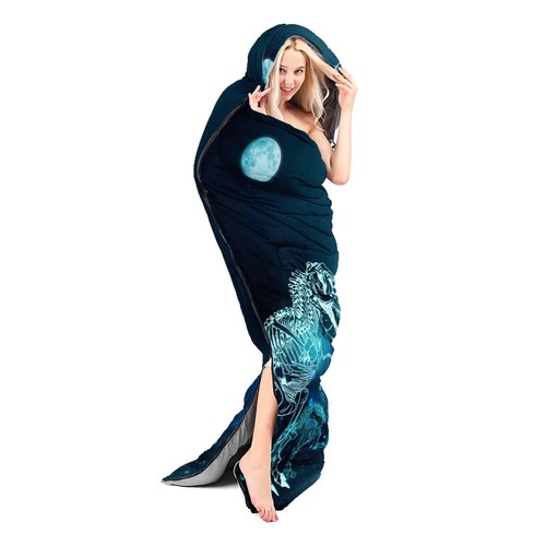 Sleeping Bags for Adults and Kids Camping Sleeping Bags for Girls and Boys Lightweight Waterproof Cold/Warm Sleeping Bag for 3 Season (Blue Dinosaur, Single -31.5x90.5)