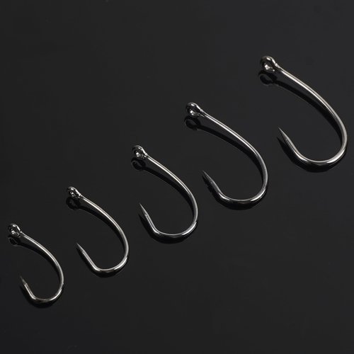 OROOTL Barbless Fishing Hooks Kit, 210pcs Carp Fishing Fly Tying Hooks Circle Curve Shank Barbless Fish Hook for Live Bait Carp Hair Rig Trout Freshwater Saltwater