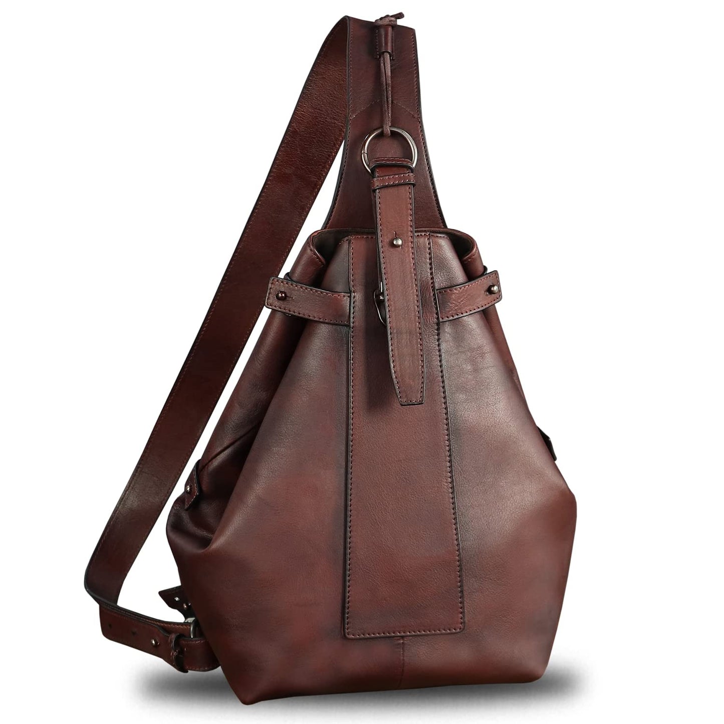 Genuine Leather Sling Bag for Men and Women Large Real Leather Sling Backpack Shoulder Crossbody Bag Chest Bags (Coffee)