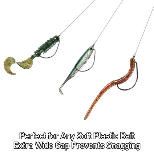 Dr.Fish 100 Pack EWG Hooks Bass Fishing Worm Hooks Extra Wide Gap Offset Freshwater Fishing Carolina/Texas Rig 2/0
