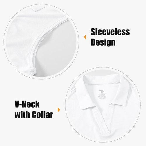 BGOWATU Women's Sleeveless Golf Polo Shirts Collared V Neck Tennis Tops Dry Fit UPF 50+ Workout Tank Lightweight White M