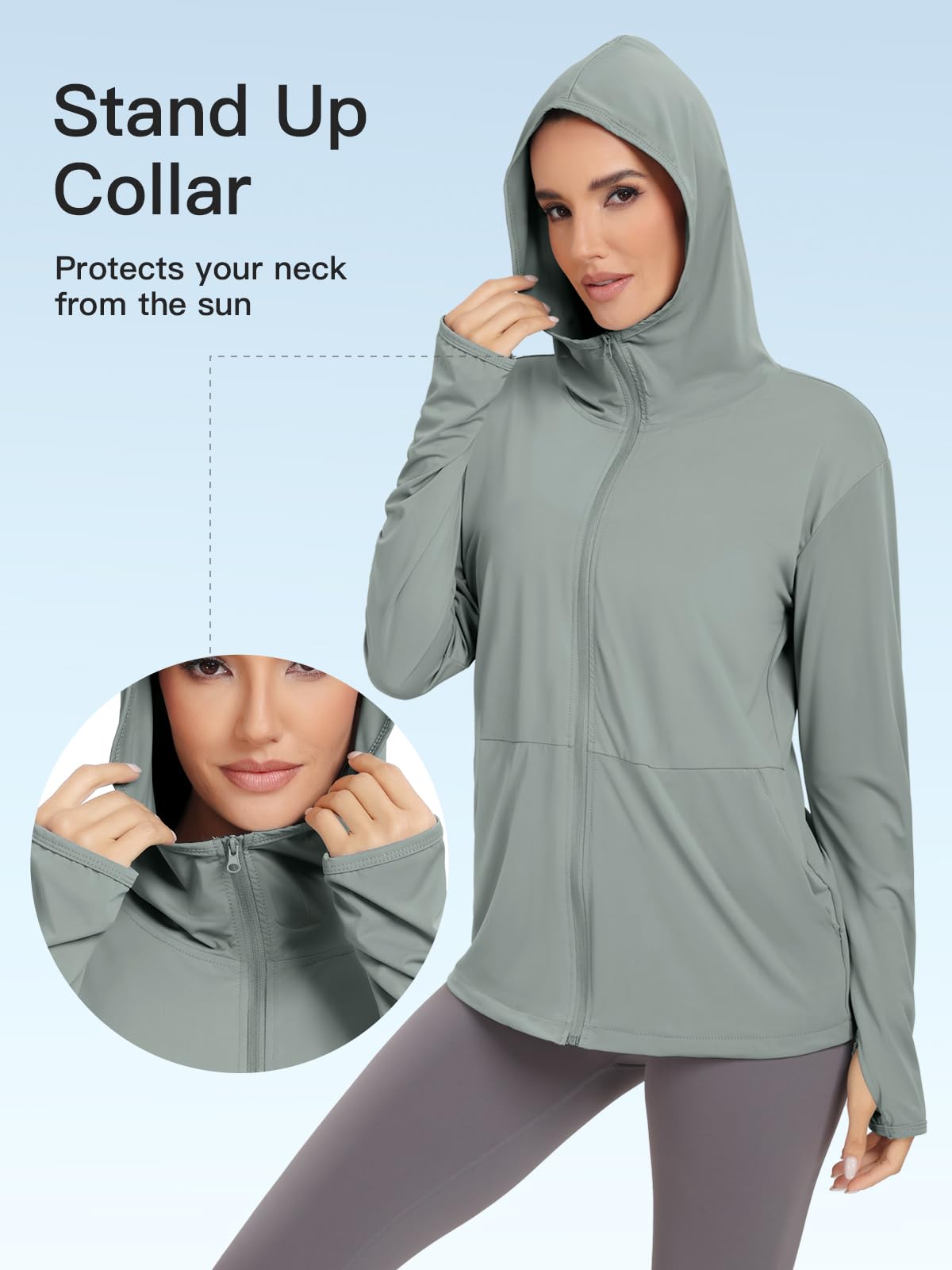VUTRU Women's UPF 50+ Sun Protection Hoodie Jacket Lightweight Long Sleeve Sun Shirt for Women with Pocket Hiking Outdoor (Grey,S)