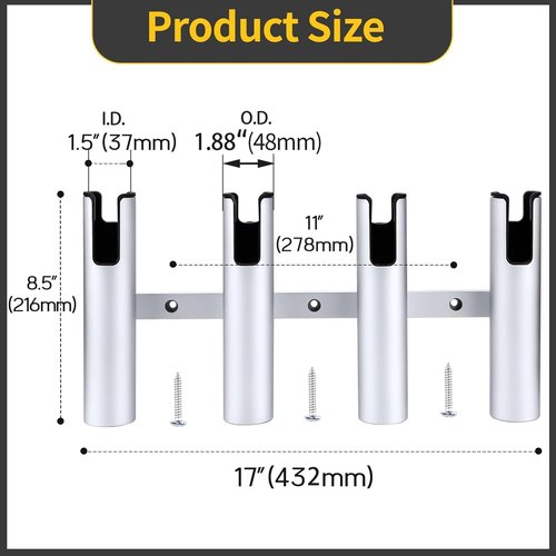 Marinebaby Aluminum Fishing Boat Rod Holder,3/4 Link Tube Aluminum Rod Rack, Suit Boats & Yacht ,Silver (Silver 4 Tube)